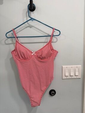 Red and White Striped One-Piece Swimsuit